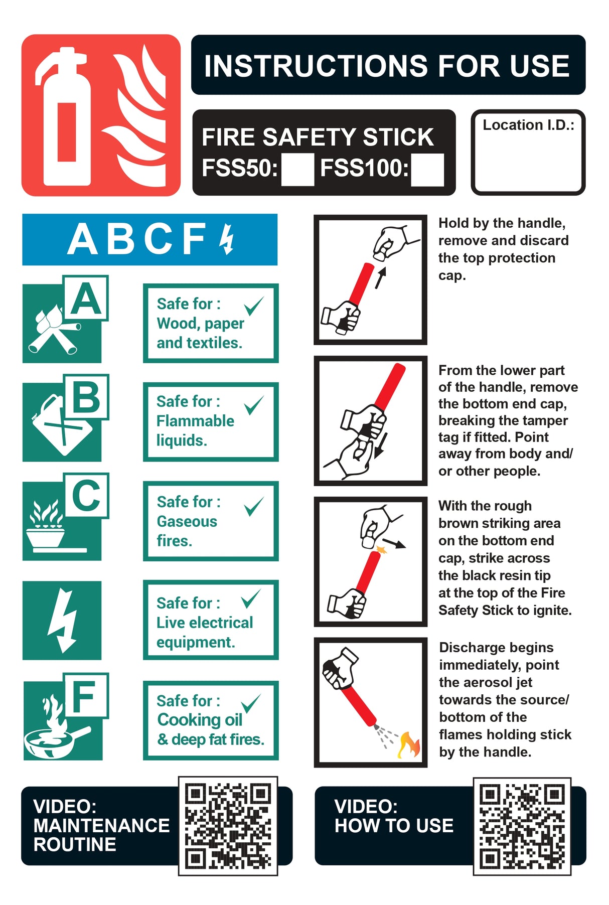 fire safety stick instructions for use wall sign