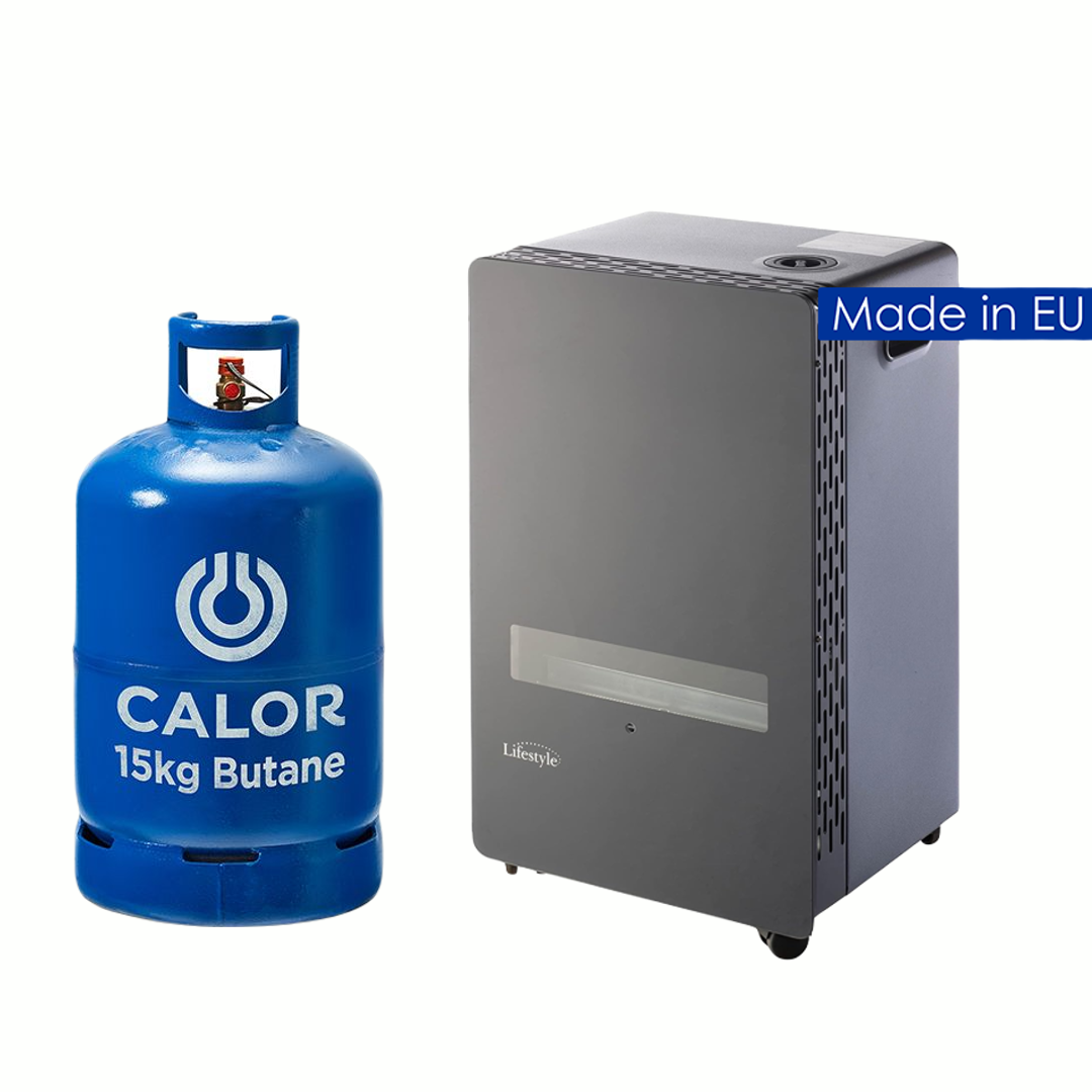 Portable Calor Gas Heater Bottle Lifestyle Azure Blue Flame Towler Staines